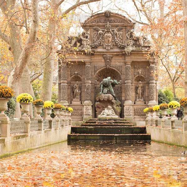 Paris Photography, Medici Fountain in Jardin du Luxembourg in Autumn, Fall in Paris, Luxembourg Gardens, Autumn Colors, Paris Park