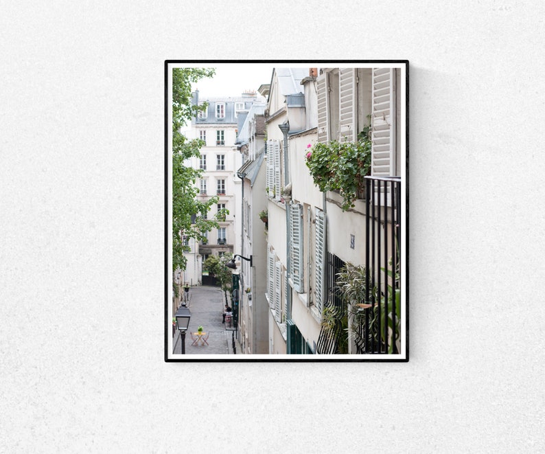 Paris Photography, Spring in Montmartre, blue shutters, Parisian Rooftops, Paris Wall Art, France, French Wall Decor, Opera House image 1