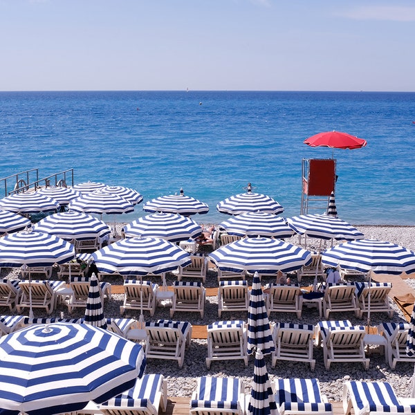 Beach  Photography, Summer in The South of France, Ruhl Plage Nice, French Riviera, bedroom art, beach umbrellas