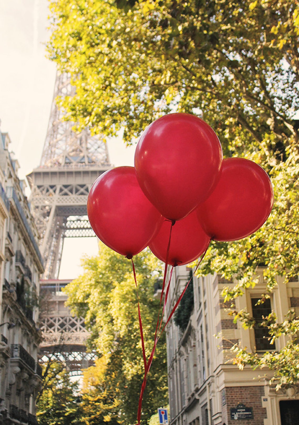 Red Balloons in Paris, Eiffel Tower, Paris Photography, Fall in Paris
