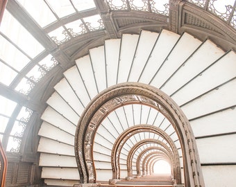 Chicago Photography, Rookery Building, Frank Lloyd Wright, Staircase, Stairs, Architecture,Gold, Chicago Art, Chicago Home Decor