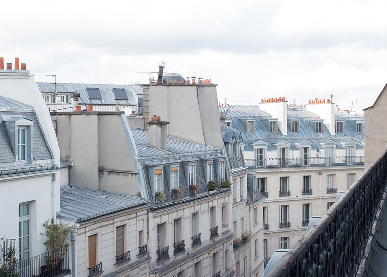 Paris Photography, Paris Balcony in the Opera, Parisian Rooftops, soft blue and grey tones, Paris, France, French Wall Decor, Opera House image 1