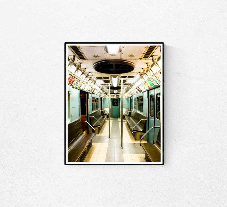 New York City Subway Photography, Green NYC Subway Vintage Photograph, new york city wall art, subway art, train photography, boys room art image 1