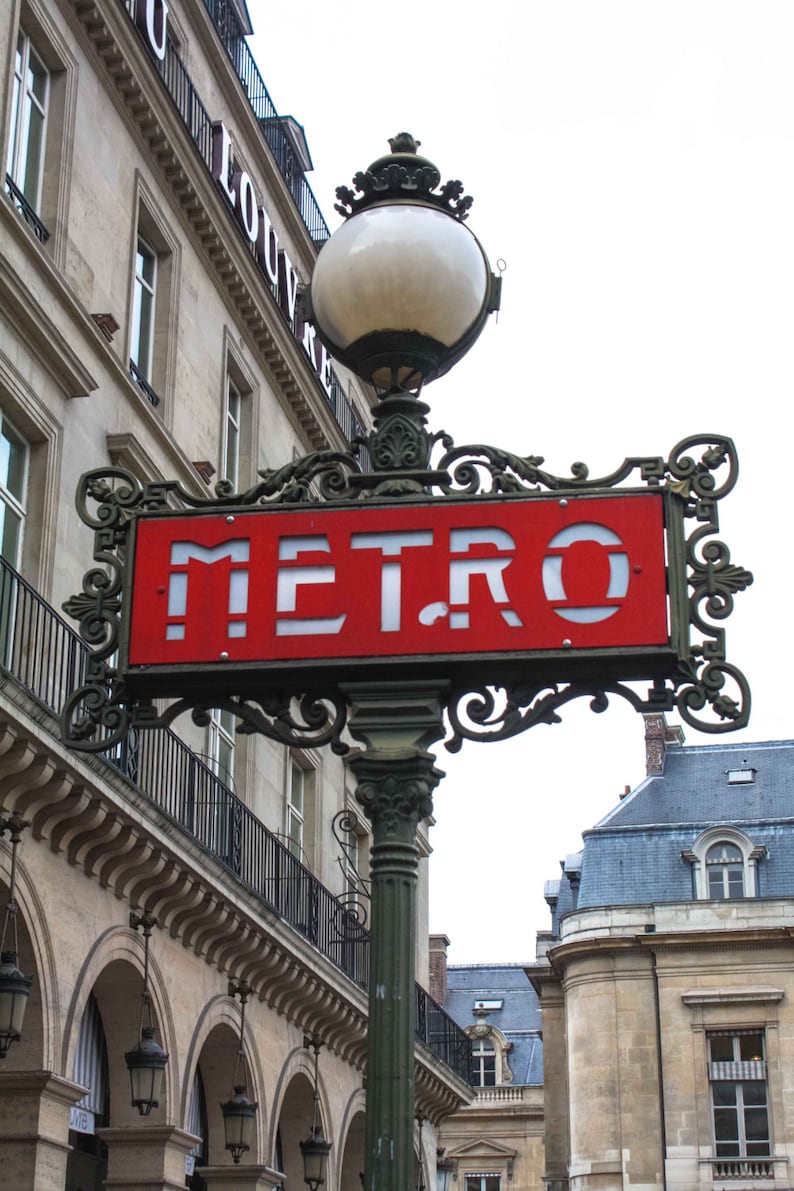 Paris Photography, Paris Metro at the Louvre, Red Paris Wall Art, Parisian Memories, Francophile Gift, Red Paris Metro Photo, Boys Room Art image 1