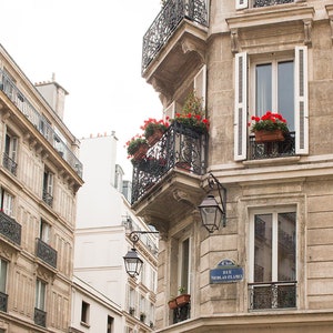 Paris Photography, Parisian Balcony on the Right Bank, Red Flowers