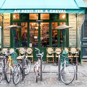 Best Seller, Paris Cafe in the Marais, Winter in Paris, Cafe Photo, Art Prints, Bike,Paris Photography, Blue Paris Decor, French Kitchen Art
