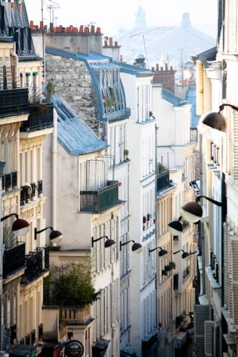 Paris Photography, Romantic Rooftops of Montmartre, soft blue and grey, Paris Print, Francophile Gift, Paris Wall Art, Paris Bedroom Art image 2