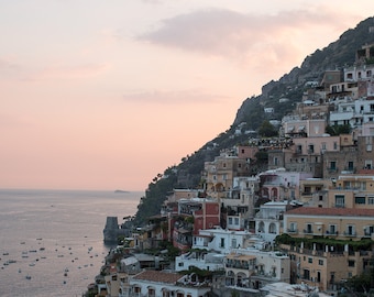 Italy Photography, Sunset in Positano, Amalfi Coast, Italy, beach photography, home decor, Beach Art, bedroom art, Positano umbrellas