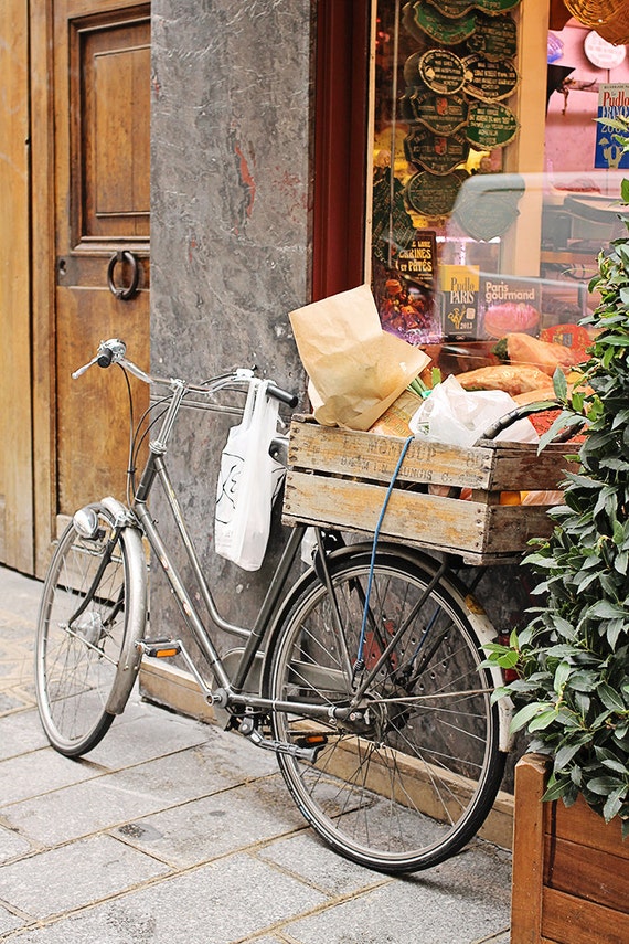 Bike Photography Paris Market Basket baguette and bike | Etsy