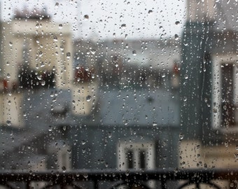 Paris Photography, Paris in the rain, Rainy Day in Paris, Neutral Decor, Grey, Paris Blue, Paris rooftops in the rain, Montmartre rooftops