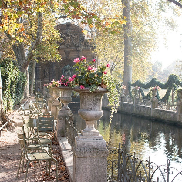 Paris Photography, Fall Moment in Luxembourg Gardens, Fall in Paris, Medici Fountain, Luxembourg Gardens, Autumn Colors, Paris Print