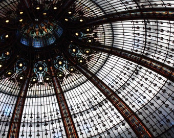 Paris Photography - Galleries Lafayette Ceiling, stained glass paris - paris home decor - paris wall art - stained glass ceiling Paris