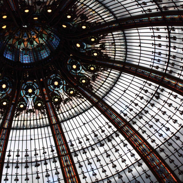 Paris Photography - Galleries Lafayette Ceiling, stained glass paris - paris home decor - paris wall art - stained glass ceiling Paris