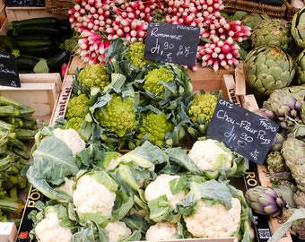 Food Photography, South of France Market Days, Radish and Artichoke, Lemon Yellow, Nice, France, kitchen wall art, Paris kitchen decor