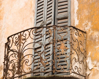 Romantic Balcony in Como, Italy Photography, Milan Aged Blue Balcony in Lake Como, Bedroom Art, Italian Decor, Romance, Rebecca Plotnick