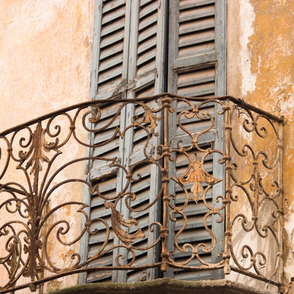 Romantic Balcony in Como, Italy Photography, Milan Aged Blue Balcony in Lake Como, Bedroom Art, Italian Decor, Romance, Rebecca Plotnick