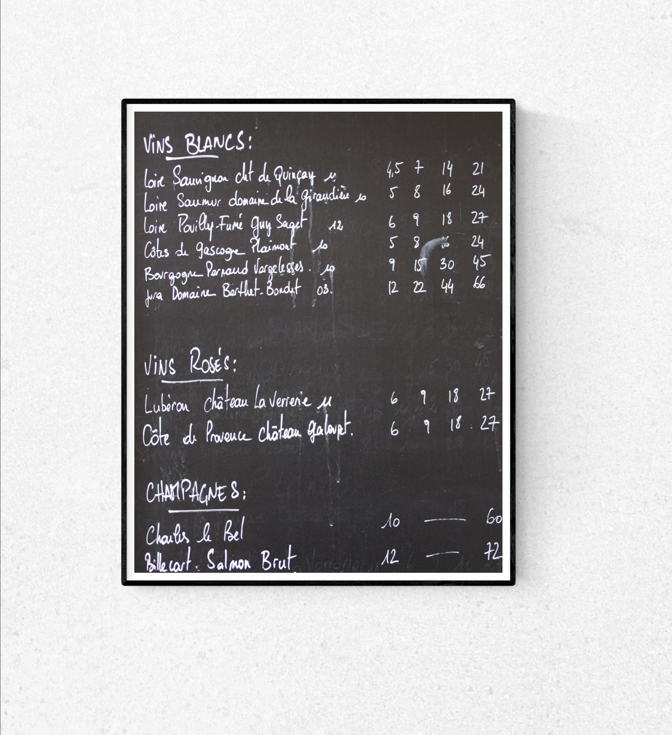 Paris Photography, Classic French Wine Menu on a Chalkboard, Black
