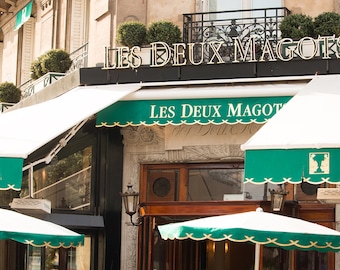 Café Les Deux Magots, St Germain des Près, Paris Photography, Paris cafe in green, Restaurant in Paris, Paris Home Decor, Kitchen Wall Art