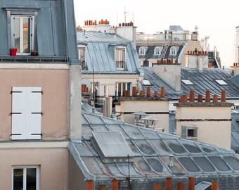 Paris Photography, Montmartre Parisian Rooftops, soft blue and grey tones, Paris, France, French Wall Decor, love from the rooftops