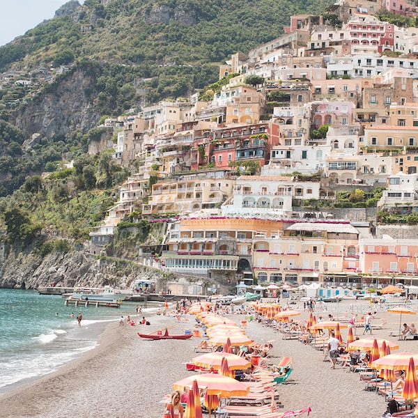 Italy Photography, Summer in Positano, Amalfi Coast Italy, beach photography,Italian home decor, Positano Art, bedroom art, beach umbrellas