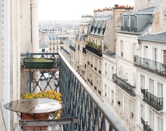Paris Photography, Montmartre Parisian Apartment, soft blue and grey tones, Paris, France, French Wall Decor, Parisian Balcony