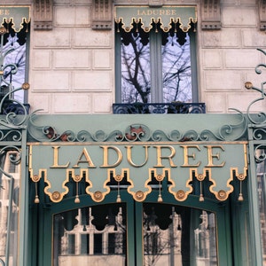 Paris Photography, Laduree French Patisserie in Paris, France, Paris print, laudree paris, kitchen art, mint green and gold decor