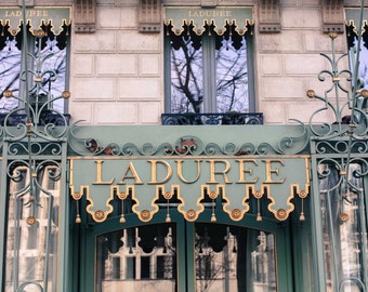 Paris Photography, Laduree French Patisserie in Paris, France, Paris print, laudree paris, kitchen art, mint green and gold decor