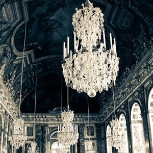 Hall of Mirrors, Paris Photography, Versailles, France, Chandelier Photograph, deep blue, paris home decor, nursery decor, blue wall art image 2