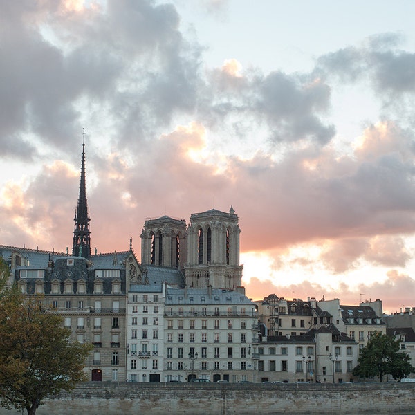 Paris Photography, Sunset on the Seine, Paris, Winter in France, Parisian, Neutral, Paris Wall Art, Sunset, Architecture, Nature, Color