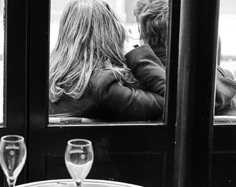 Paris in Love, Classic Paris, girl at cafe, black and white photography, Paris Art, french decor, Paris Cafe Photo, girl in Paris
