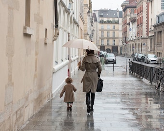 Paris Photography, Mother and Daughter Afternoon, Paris in the rain, Rain soaked cobblestone paris streets, Paris Decor, Art for her