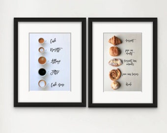 Paris Photography, Kitchen Paris Print Set, Coffee and Boulangerie, Paris Pastry, Croissant Art, Paris Photo