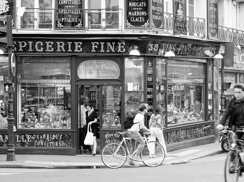 Paris Photography, Evening Rush in Paris, À la mère de la famille, French Kitchen Art, Black and White, Paris daily life, Everyday Parisian image 1