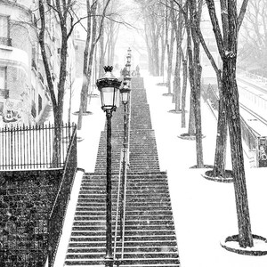 Paris Photography, Snowy morning in Montmartre, winter photography, Paris in the snow, black and white art, Winter in Paris, Francophile image 2