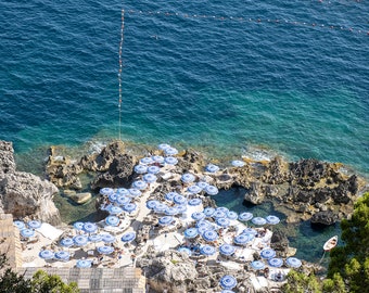 Italy Photography, Fontelina Beach club in Capri, Italy, beach photography, Italian home decor, Beach Art, bedroom art, beach umbrella