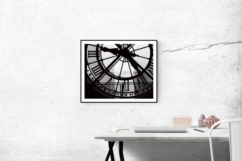 Paris Photography, A moment in Paris, black and white photography, Living Room Art, Clock at the Musee D'Orsay, black and white Paris print image 2
