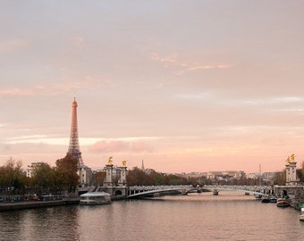 Paris Photography, Sunrise on the Seine in Paris, Eiffel Tower, French Decor, Winter in Paris, Rebecca Plotnick, Paris Gallery Wall Art