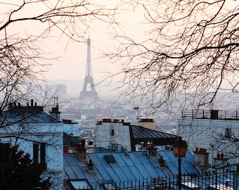 Paris Fotografie, Sonnenuntergang in Montmartre, Die Dächer von Paris, Eiffelturm Foto, Bestseller, Französische Dekoration, Winter in Paris, Rebecca Plotnicki