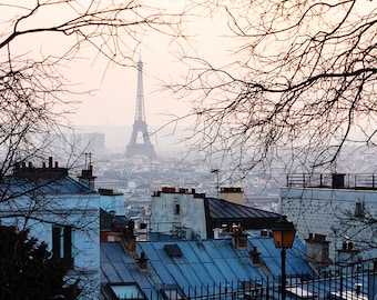 Fotografía de París, Puesta de sol en Montmartre, Tejados parisinos, Foto de la Torre Eiffel, Best Seller, Decoración francesa, Invierno en París, Rebecca Plotnick