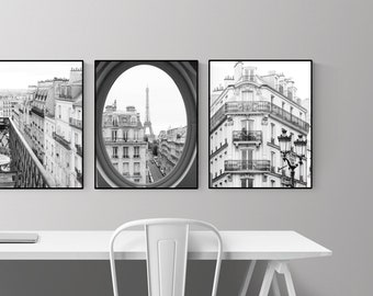 Paris Photography. Paris Black and White Print Set of 3, Office Art, Bathroom Decor, Paris Architecture Prints, Paris Print Set