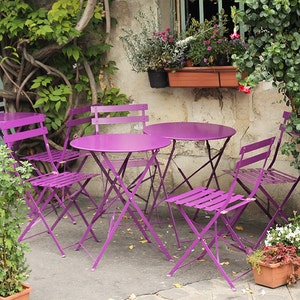 Paris Photography, Purple Cafe Chairs on île de la cité, Paris Cafe, French Wall Art, Purple, French Kitchen Art, Parisian Restaurant