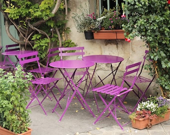 Paris Photography, Purple Cafe Chairs on île de la cité, Paris Cafe, French Wall Art, Purple, French Kitchen Art, Parisian Restaurant