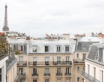 Paris Photography, Eiffel Tower with the Parisian Rooftops, April in Paris, Paris Home Decor, White Wall Art Paris, Architecture