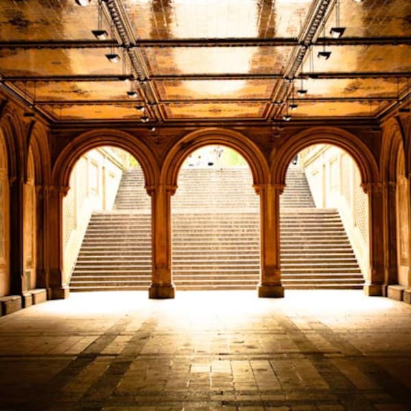 Bethesda Arches en Central Park, Fotografía de la ciudad de Nueva York, Un paseo por Central Park, Nueva York, Luz de la Tarde de Oro