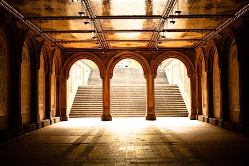 Bethesda Arches in Central Park, New York City Photography, A stroll through Central Park, New York City, Gold Afternoon Light image 1