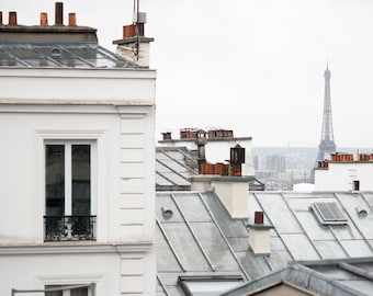 Paris Photography, Rainy Morning Montmartre, Parisian Rooftops, Eiffel tower Photo, Living Room Art, Winter in Paris, Montmartre, Landscape