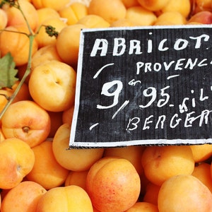 Food Photography, Paris Market Days, Peach colored Apricot, Provence Market, Paris, chalkboard menu kitchen wall art - french kitchen art
