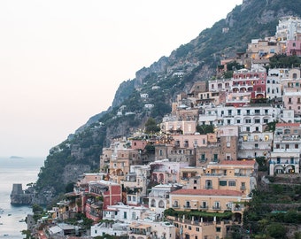 Italy Photography, Positano at Dusk, Amalfi Coast, Italy, beach photography, home decor, Beach Art, bedroom art, Positano umbrellas