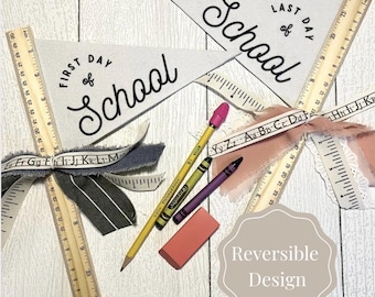 Reversible First / Last Day of School Pennant: Photo Prop with Wooden Ruler