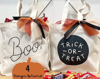 Personalized Halloween Canvas Tote Bag: Trick or Treat, Boo Basket